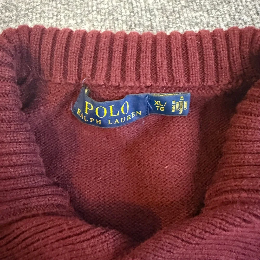 Polo Ralph Lauren Mens XL Burgundy Mock Neck 3-Button Knit Sweater Pony Logo